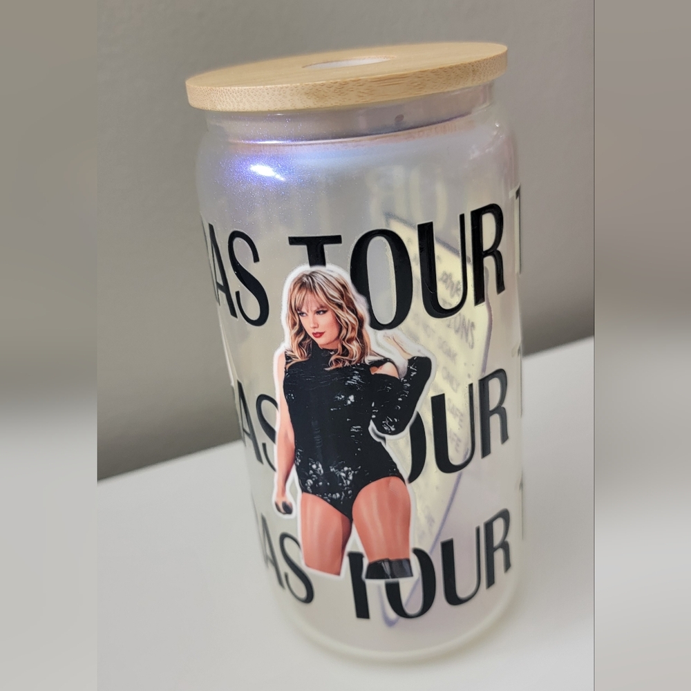 Taylor Swift 16oz glass can cup with straw & Lid